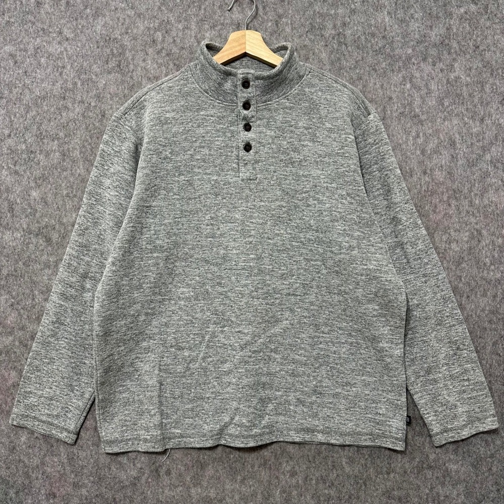 Vintage 90s GAP Mens Heather Gray Mock Neck Henley‎ Pullover Sweatshirt XL